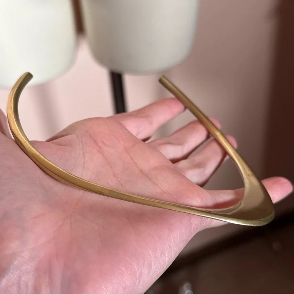 VIntage 1960 '70 MCM Modernist deco gold Brass Minimalist Choker Collar Necklace - Picture 14 of 17